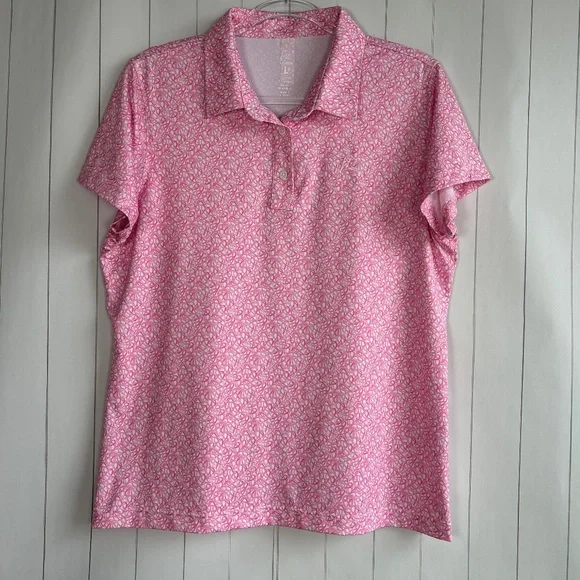 Rhoback women size L short sleeve polo shirt pink ribbon preppy golf tennis - Picture 1 of 12